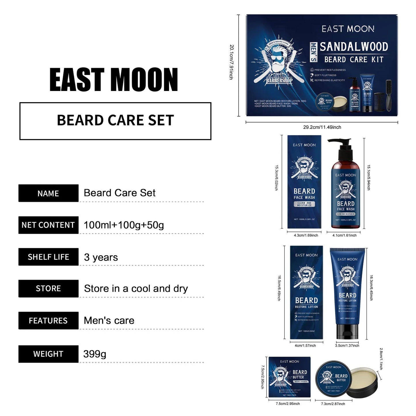 Beard Care Kit for Men Moustache Growth Oil Moisturizing Beard Cleaner Anti Hair Loss Shampoo Hair Enhancement Kit comb Gift Man