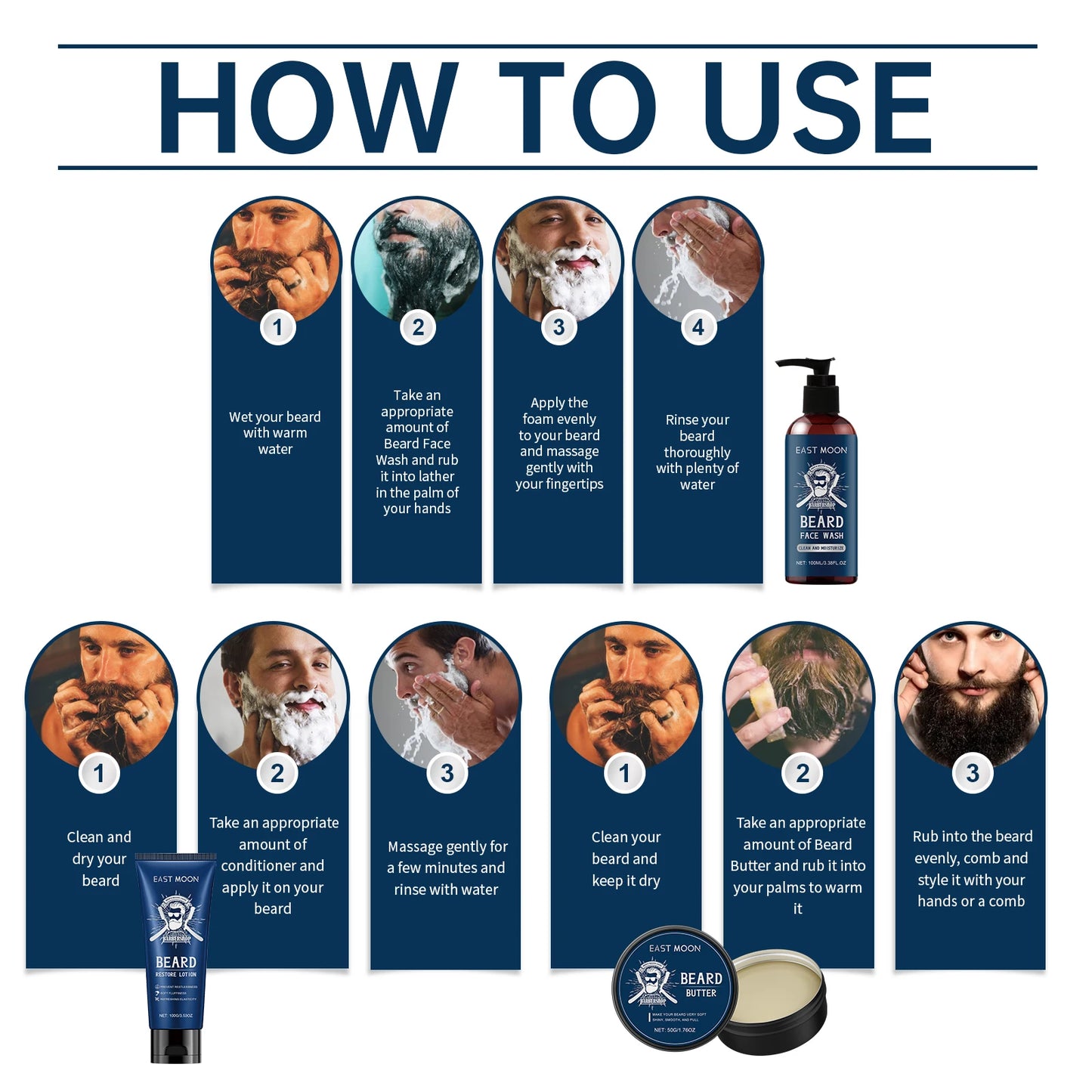 Beard Care Kit for Men Moustache Growth Oil Moisturizing Beard Cleaner Anti Hair Loss Shampoo Hair Enhancement Kit comb Gift Man