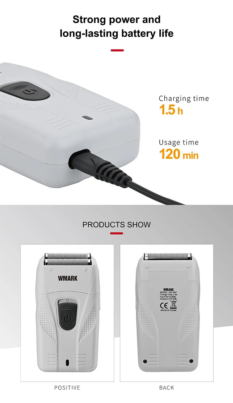 WMARK New NG-987 Barber Shaver Shaper Electric Shaver Beard USB Electric Razor For Oil Head Shaving Machine Push White