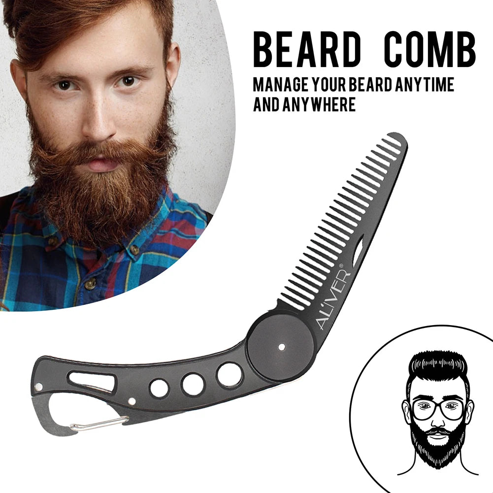 Black Foldable Pocket Beard Comb