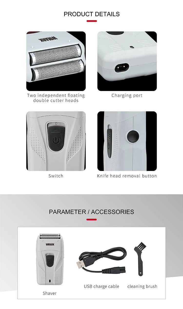 WMARK New NG-987 Barber Shaver Shaper Electric Shaver Beard USB Electric Razor For Oil Head Shaving Machine Push White