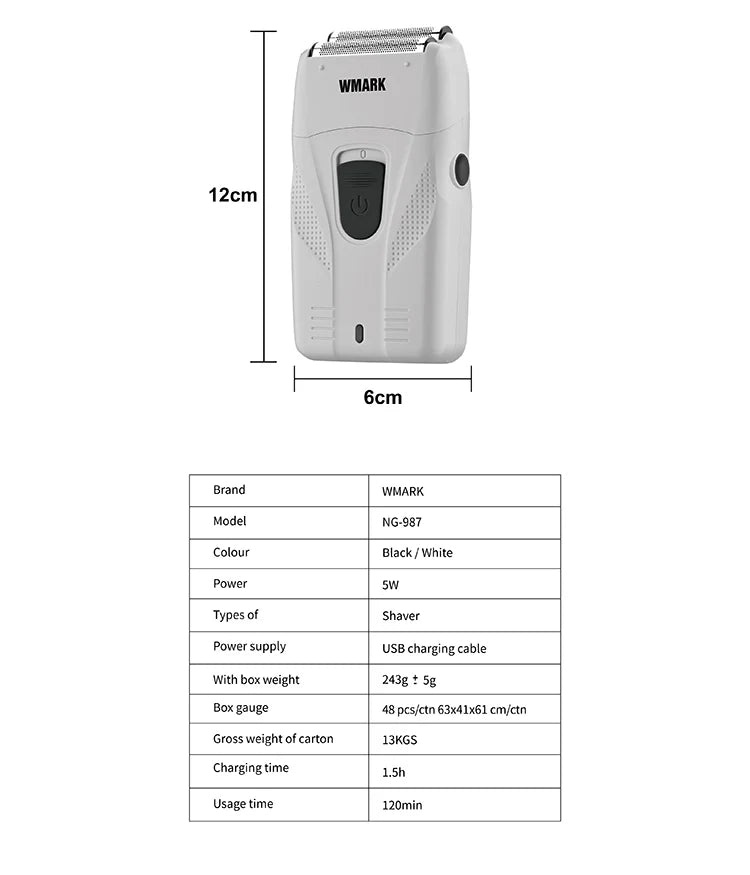 WMARK New NG-987 Barber Shaver Shaper Electric Shaver Beard USB Electric Razor For Oil Head Shaving Machine Push White