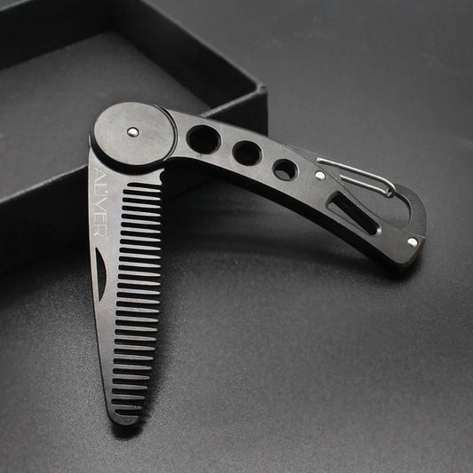 Black Foldable Pocket Beard Comb