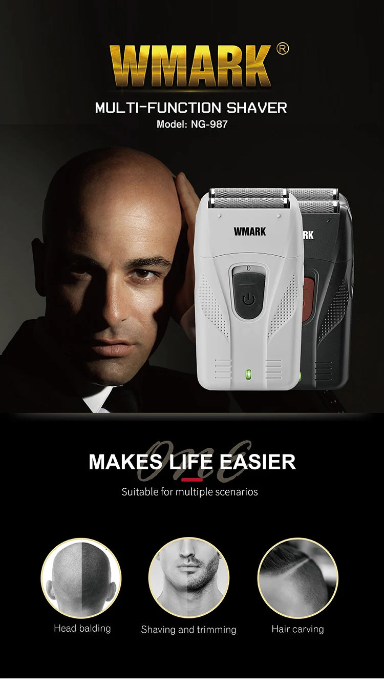WMARK New NG-987 Barber Shaver Shaper Electric Shaver Beard USB Electric Razor For Oil Head Shaving Machine Push White