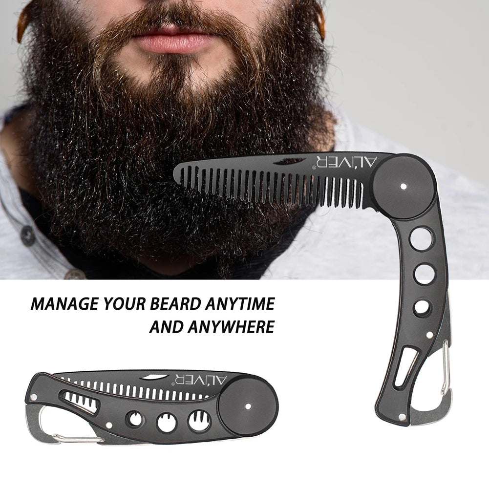 Black Foldable Pocket Beard Comb