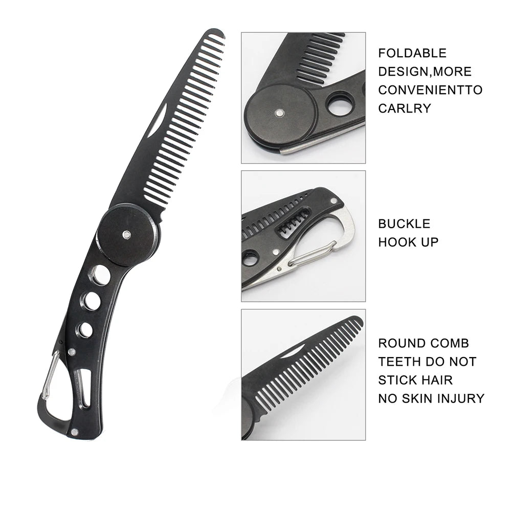 Black Foldable Pocket Beard Comb