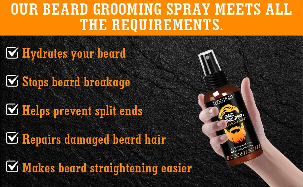 Beard Clean Moisturize Kit for Men Facial Hair Cleansing Shampoo Conditioner Grooming Spray Beard Oil Cream and Moustache Tools
