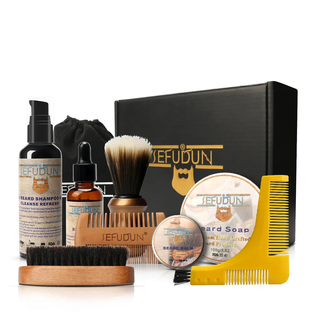 9 Pcs/Set Man Razor Beard Care Set Beard Razor Beard Brush Beard Comb Beard Oil Moustache Grooming Care Styling Kit Man Shaver