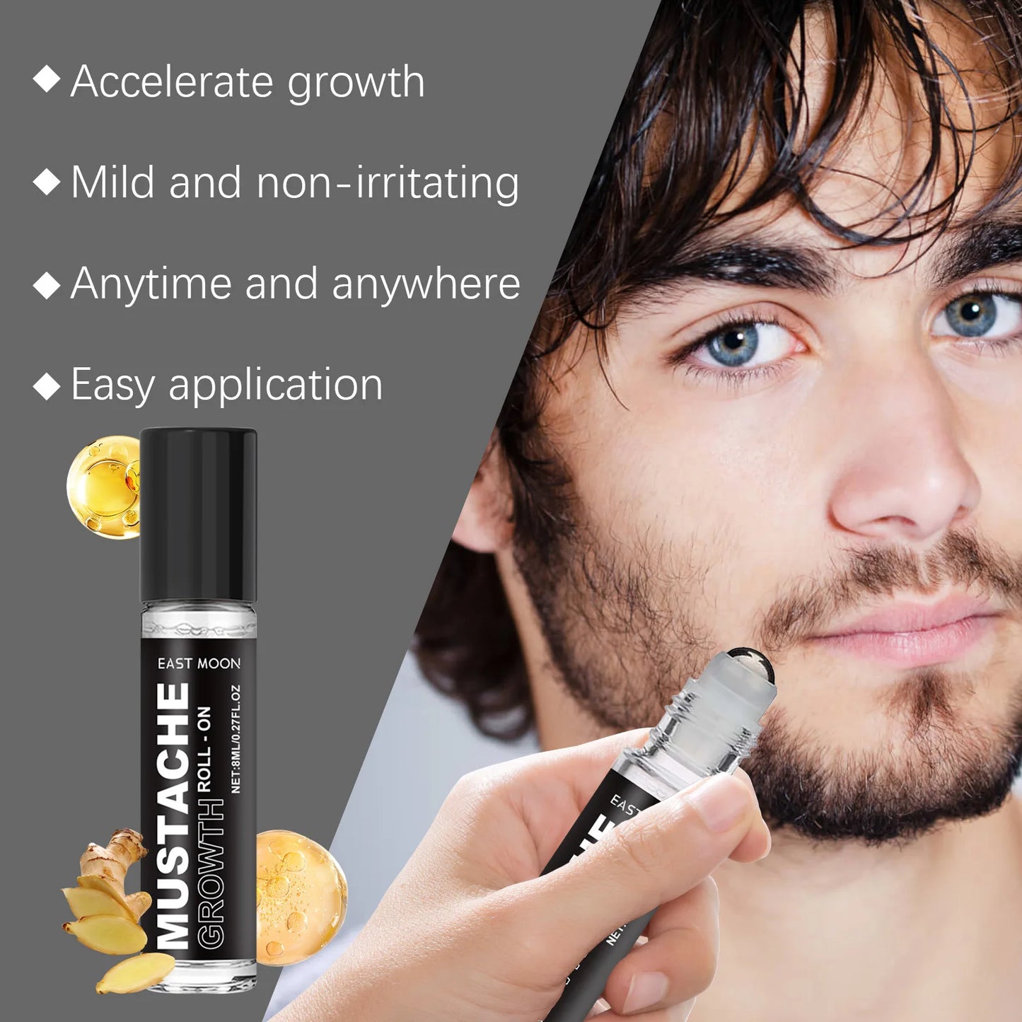 East Moon Ginger Mustache Growth Oil - Nourishing Treatment Serum 8ml