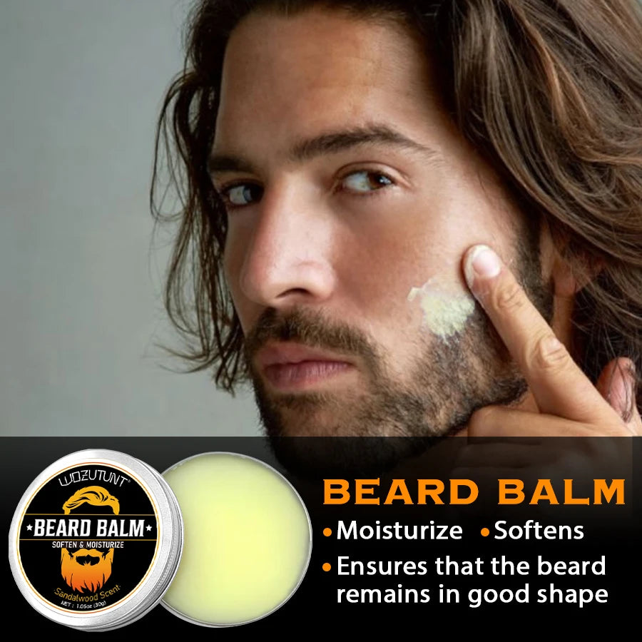 Beard Clean Moisturize Kit for Men Facial Hair Cleansing Shampoo Conditioner Grooming Spray Beard Oil Cream and Moustache Tools
