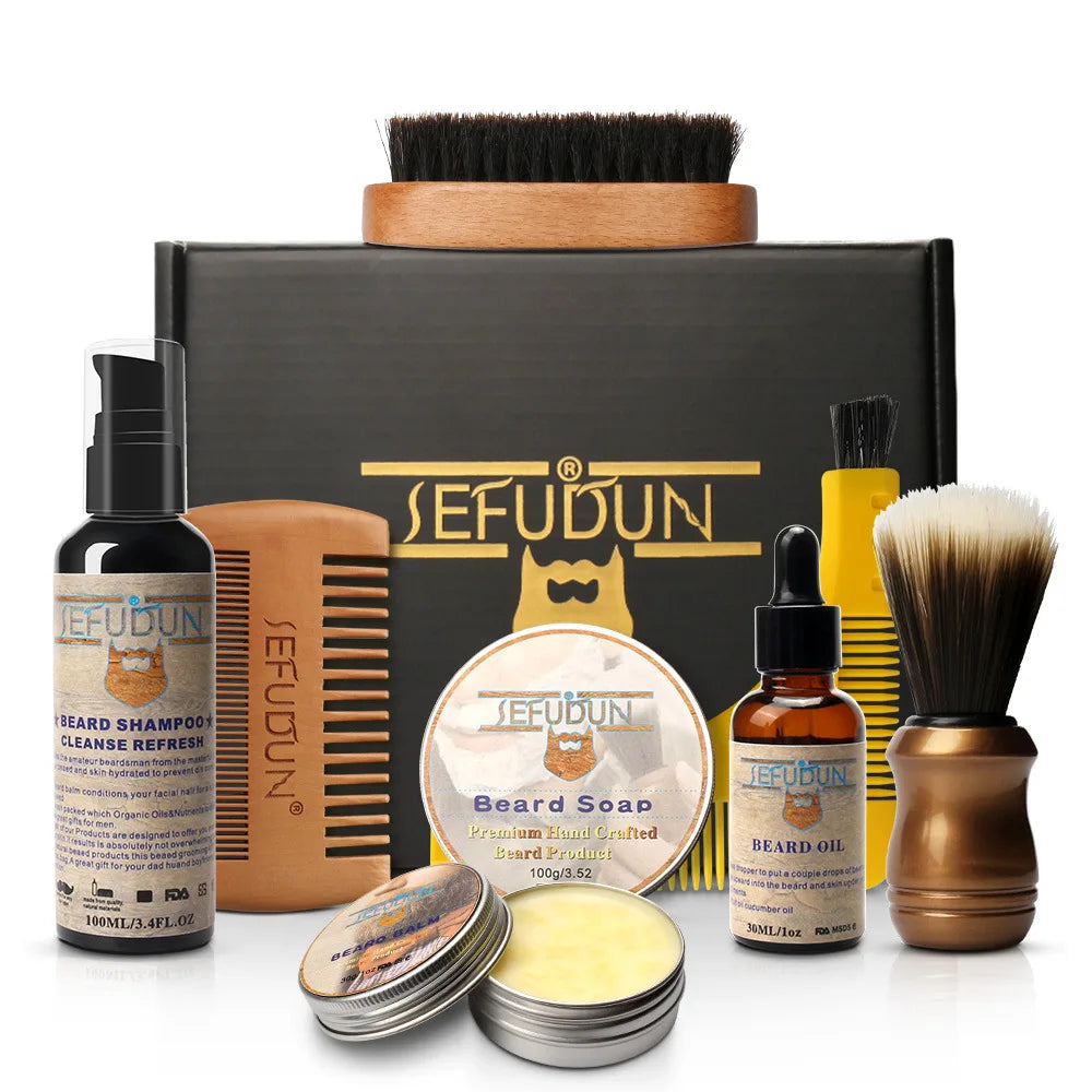 9 Pcs/Set Man Razor Beard Care Set Beard Razor Beard Brush Beard Comb Beard Oil Moustache Grooming Care Styling Kit Man Shaver