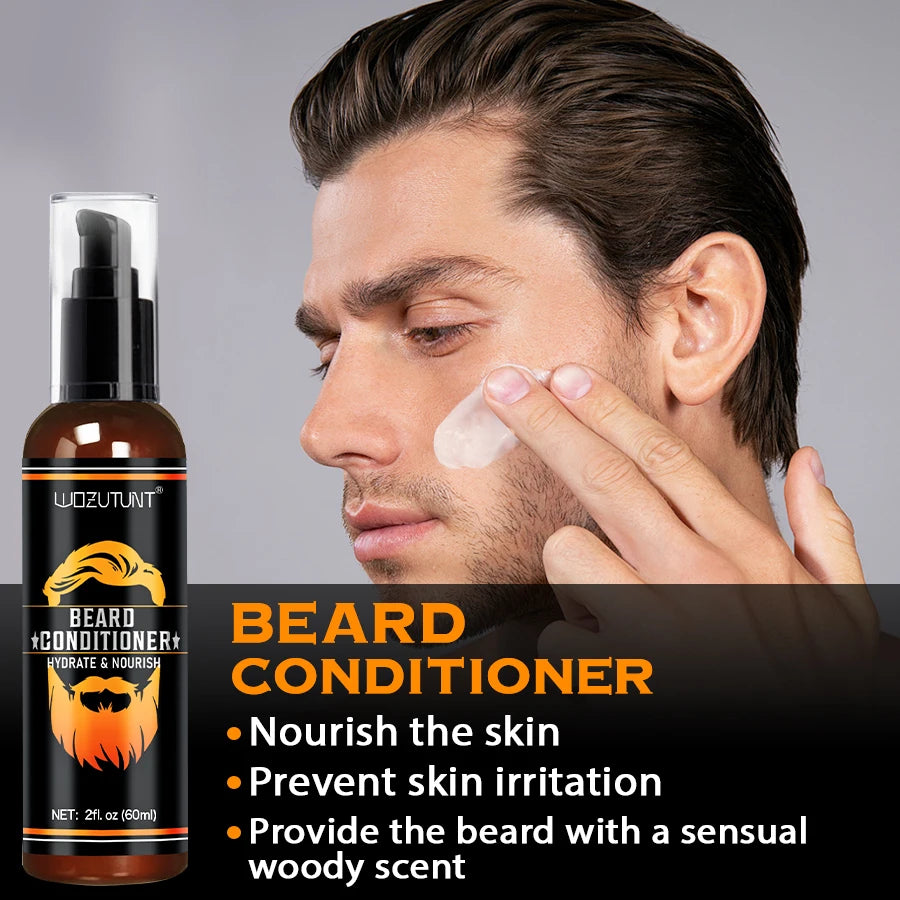 Beard Clean Moisturize Kit for Men Facial Hair Cleansing Shampoo Conditioner Grooming Spray Beard Oil Cream and Moustache Tools