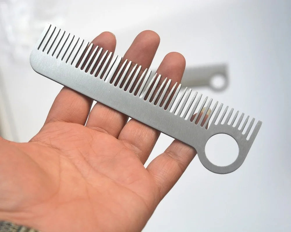 Tactical Stainless Steel Pocket Comb - Professional Hair & Beard Tool