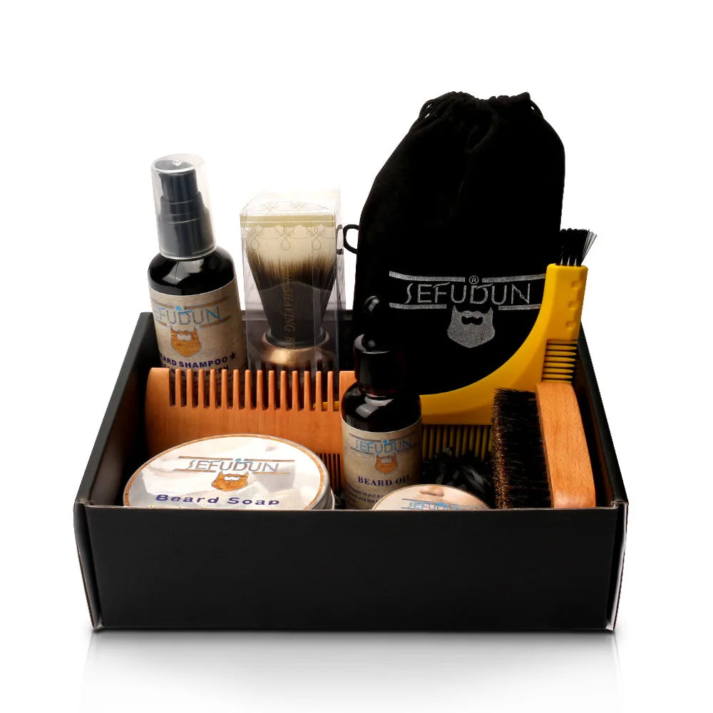 9 Pcs/Set Man Razor Beard Care Set Beard Razor Beard Brush Beard Comb Beard Oil Moustache Grooming Care Styling Kit Man Shaver