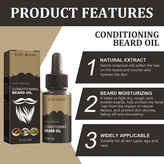 East Moon Premium Beard Growth Oil - 30ml Natural Grooming Serum